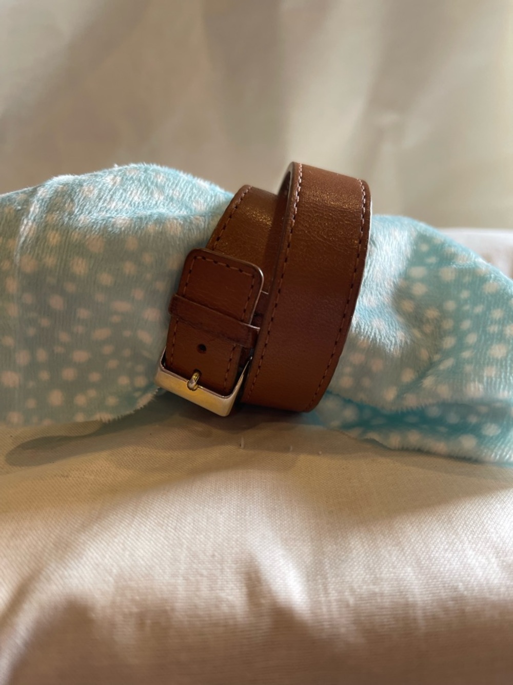 Anne Klein Gold-Tone Rectangular Watch with Brown Leather Wrap Strap - Picture 4 of 4